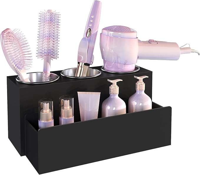 Hair Tool Organizer, Removable Blow Dryer Holder for Bathroom, Hot Tools Organizer For Hair Dryer, Blow Dryer, Curling Iron, Hair Straightener, Bathroom Countertop Organizer, Matte Black