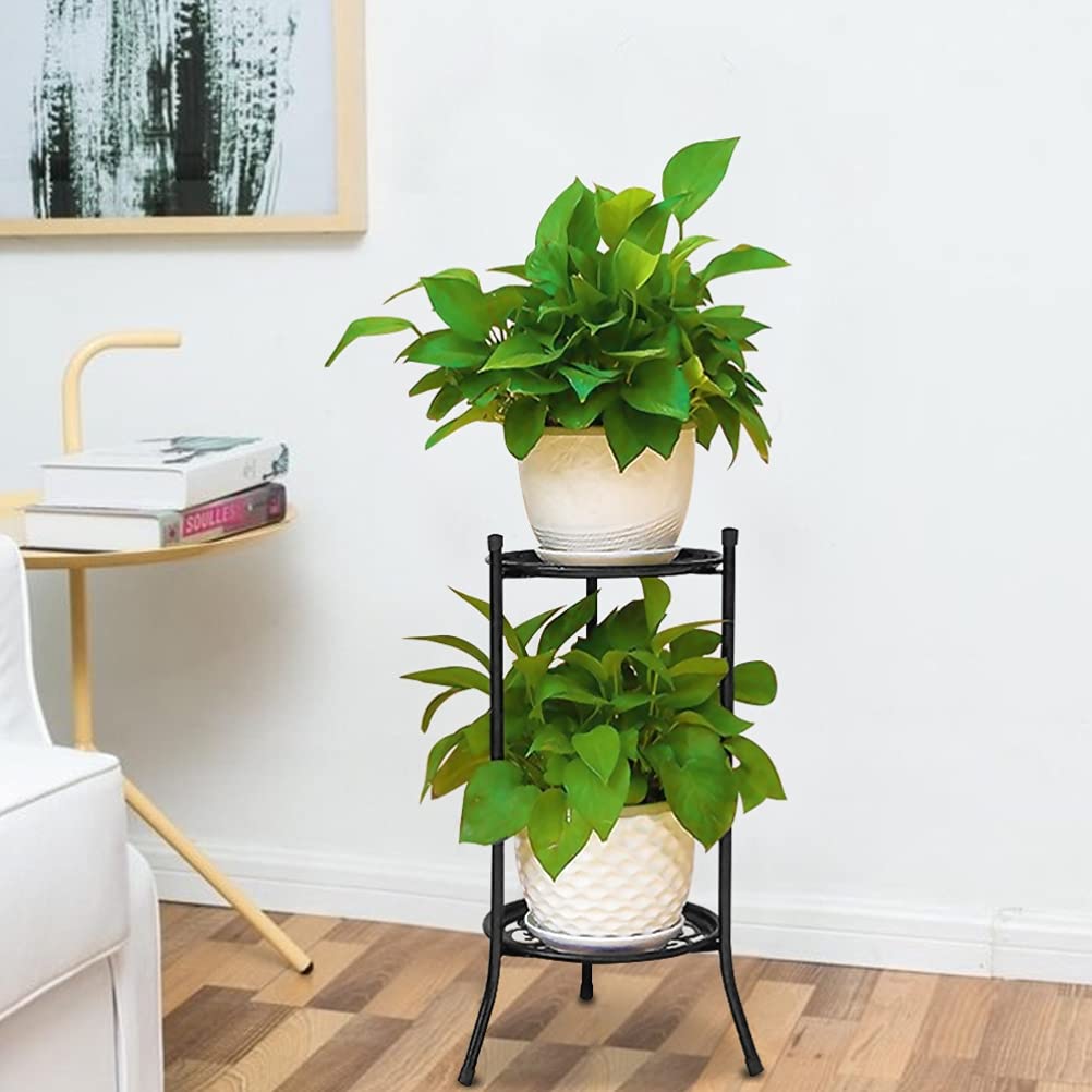 GOWENIC Heavy Duty Potted Plant Stand, Double Layer Metal Flower Pot Rack for Indoor Outdoor, Plant Rack for Patio Balcony