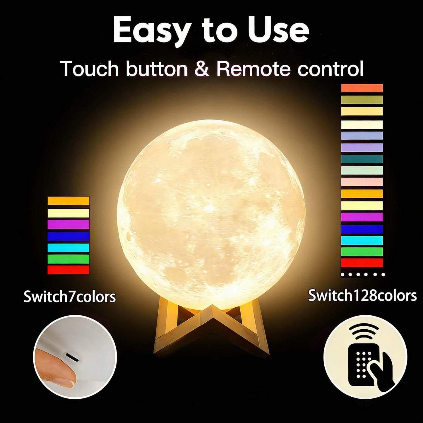 CPLA Moon Lamp Upgrade 128 Colors, Birthday Gifts for Kids Girls Boys Teens, Remote & Touch Control, Diameter 6 INCH