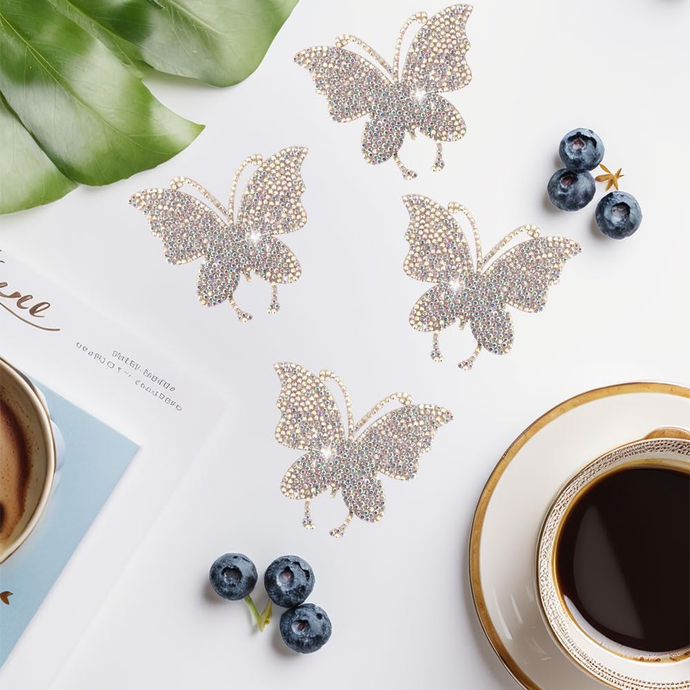 Butterfly Rhinestone Decals, 3PCS Crystal Bling Glitter Diamond Stickers with Self-Adhesive Backing for Christmas Decor Cars Window Gift Box Clothing Hats