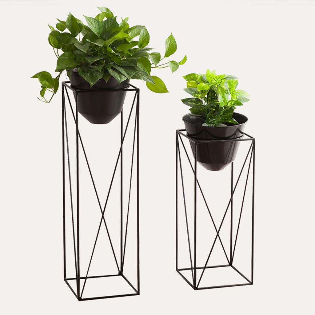 KAJIAO Metal Flower Rack Indoor/Outdoor Iron Art Plant Pot Stand Modern Balcony Decoration Herb Bonsai Shelf Living Room Office Home Decor-Black(L)