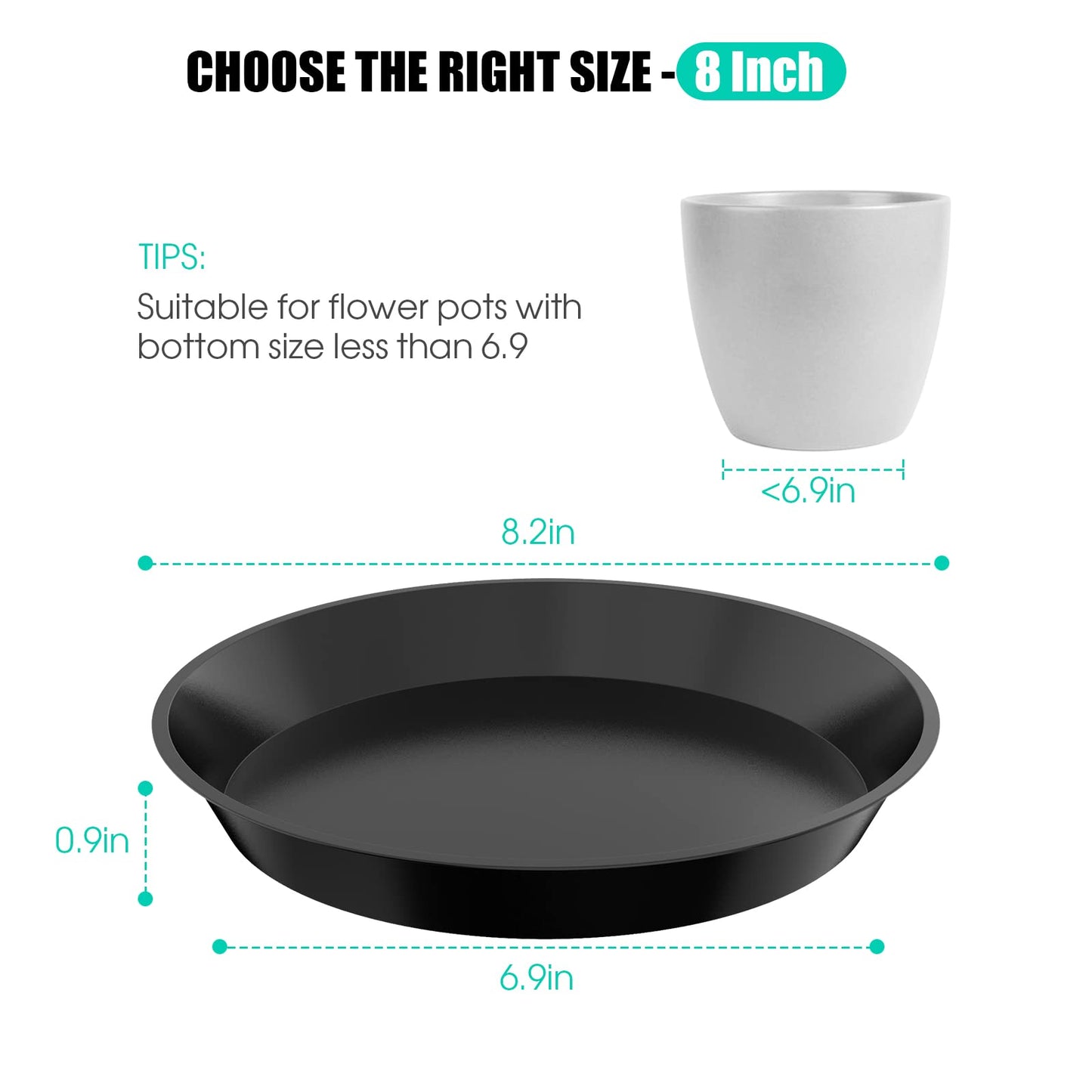 DUNPUTE 6 Pack Plant Saucer 4 6 8 10 12 14 16 18 20 22 Inch Plastic Plant Tray, Sturdy and Durable Flower Pot Container Accessories Plant Pot Saucers for Indoor and Outdoor (8 Inch, Black)