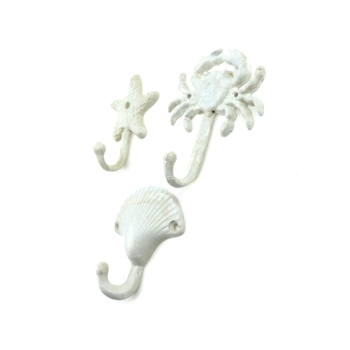 MY MIRONEY 3-Piece Starfish Seashell Crab Coats Hooks White Beach Ocean Theme Decorative Wall Hooks with Screws