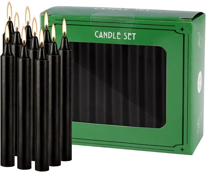 Set of 40 Black Candles ??Spell Chime Candles for Halloween, Rituals, Prayer, Birthdays, Meditation, Altar - 4 Inch Tall, Unscented