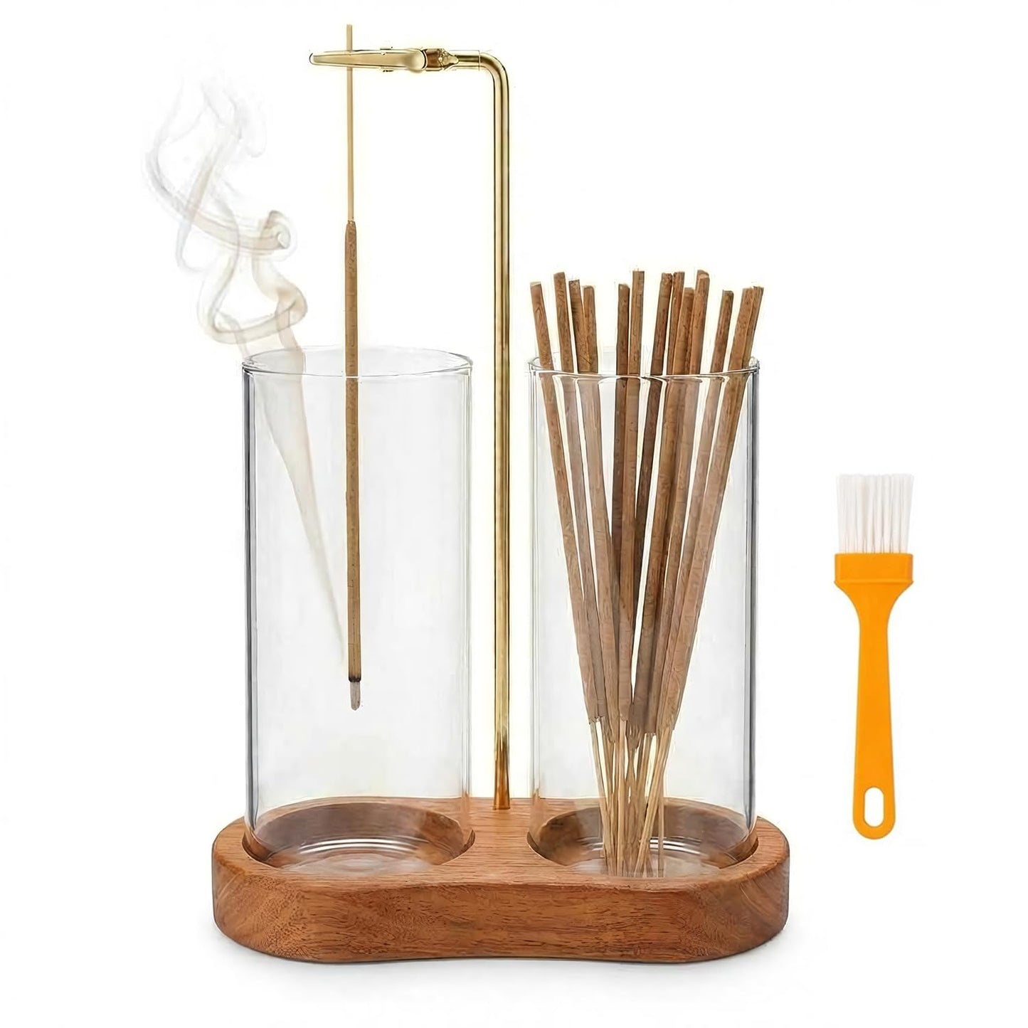 Incense Holder for Sticks with Glass Ash Catcher - Upside Down Anti-Ash Flying Incense Burner & Stick Storage Organizer, Ideal for Meditation, Yoga, Zen Home Decor, Spa Relaxation Gift (Natural Wood)