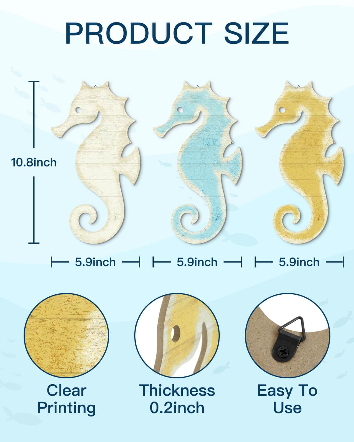 Putuo Decor 3-Piece Seahorse Wall Decor Set - Ocean Themed Wall Art for Bedroom, Living Room, Bathroom & Coastal Spaces
