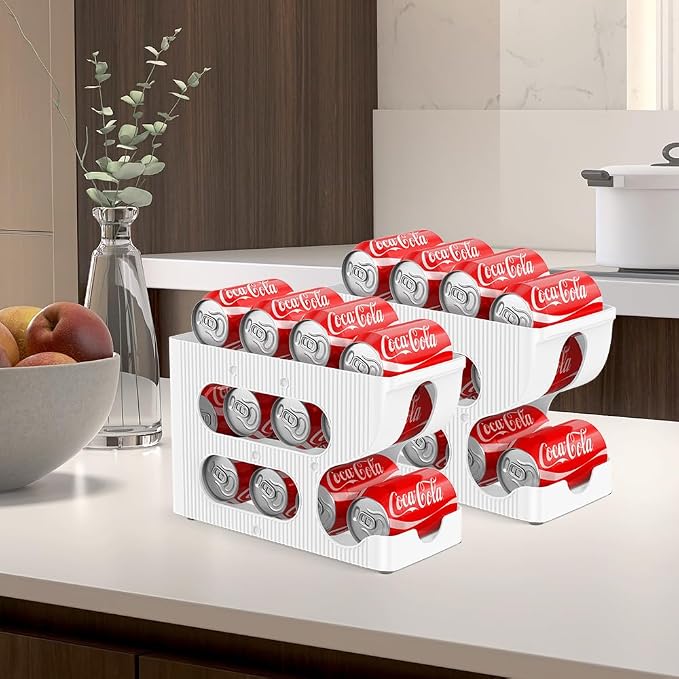 Sotfamily FIFO Soda Can Organizer for Pantry/Fridge, Automatic Rolling Pop Can Dispenser/Storage/Holder/Container for Refrigerator or 12" Deep Shelf, Space-Saving Drink Organizer for 24 Standard Cans