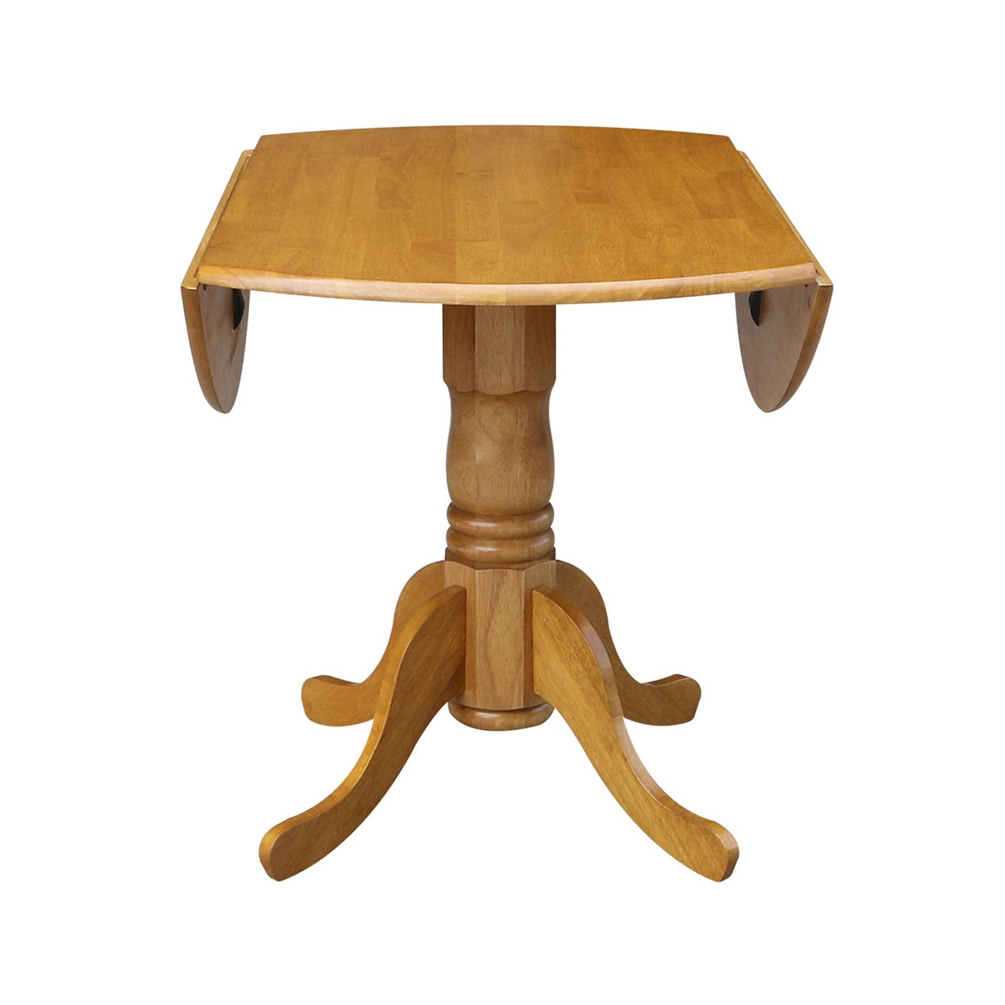 IC International Concepts, 42" Round Dual Drop Leaf Pedestal Dining Table, Solid Real Wood, Sturdy Parawood, Dimensions 42"D x 42"W x 29.5"H, 20mm thickness, 40lbs Weight Capacity, Oak
