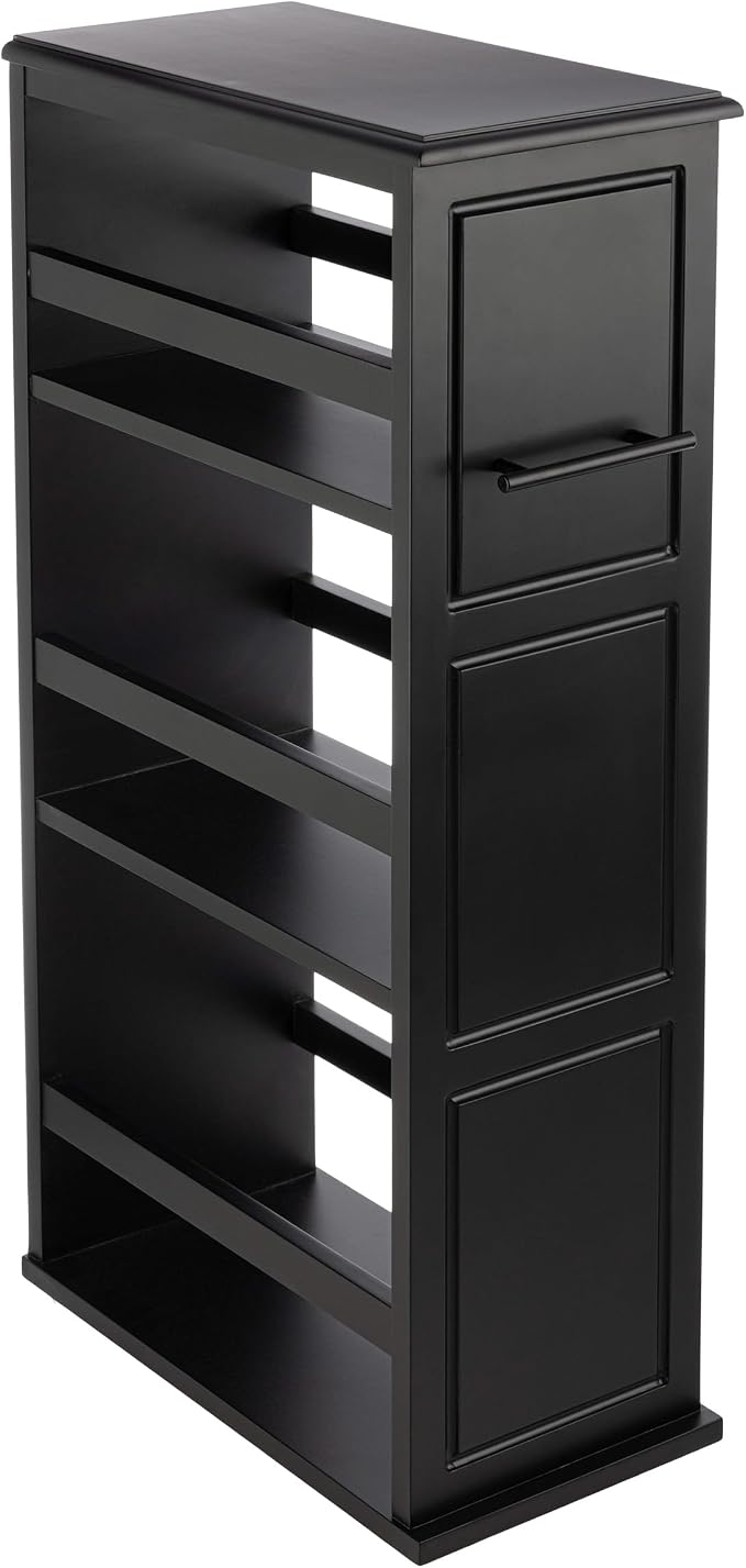 Lavish Home 3-Tier Slim Rolling Storage Cart - 16.7” x 9” Narrow Rolling Cart with Handle and Wheels for Bathroom, Laundry Room, and Kitchen Organization - Pull-Out Home Organizers (Black)