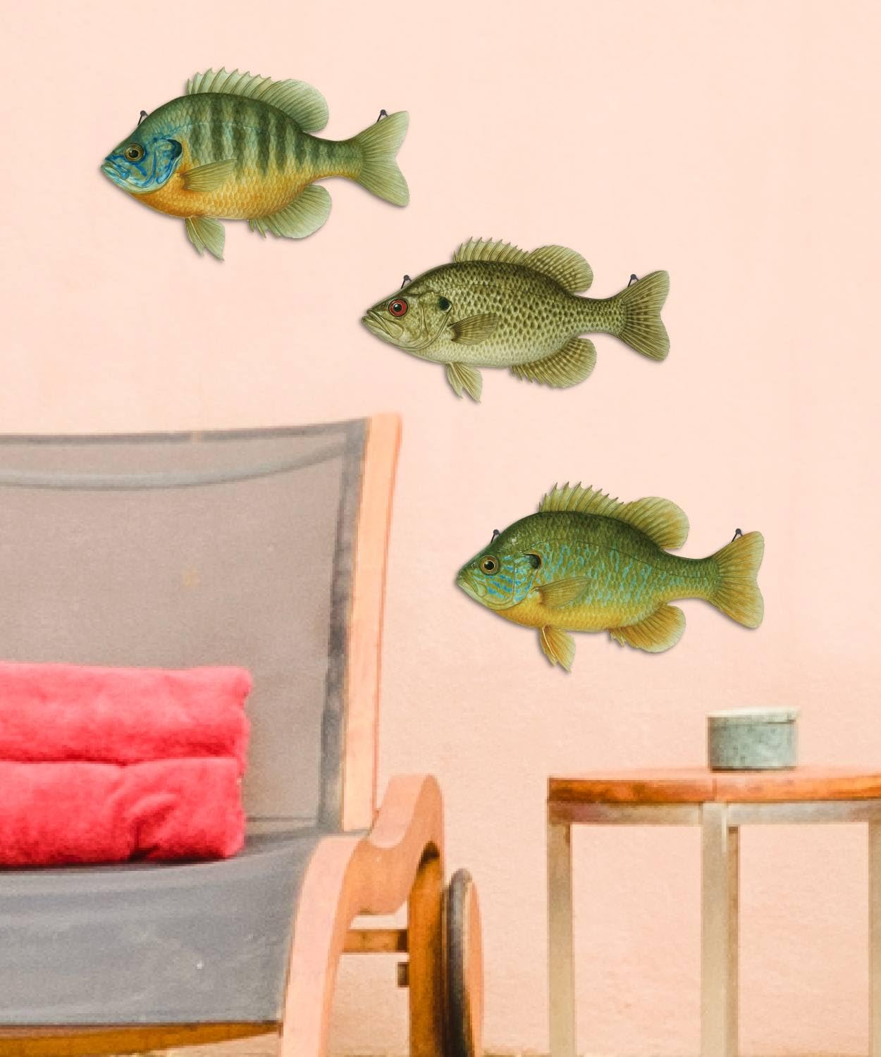 Putuo Decor 3 Pcs Beach Wooden Fish Wall Decor Coastal Hanging Wall Art Ocean Style Decoration for Fishing Lodge Bathroom Lake House