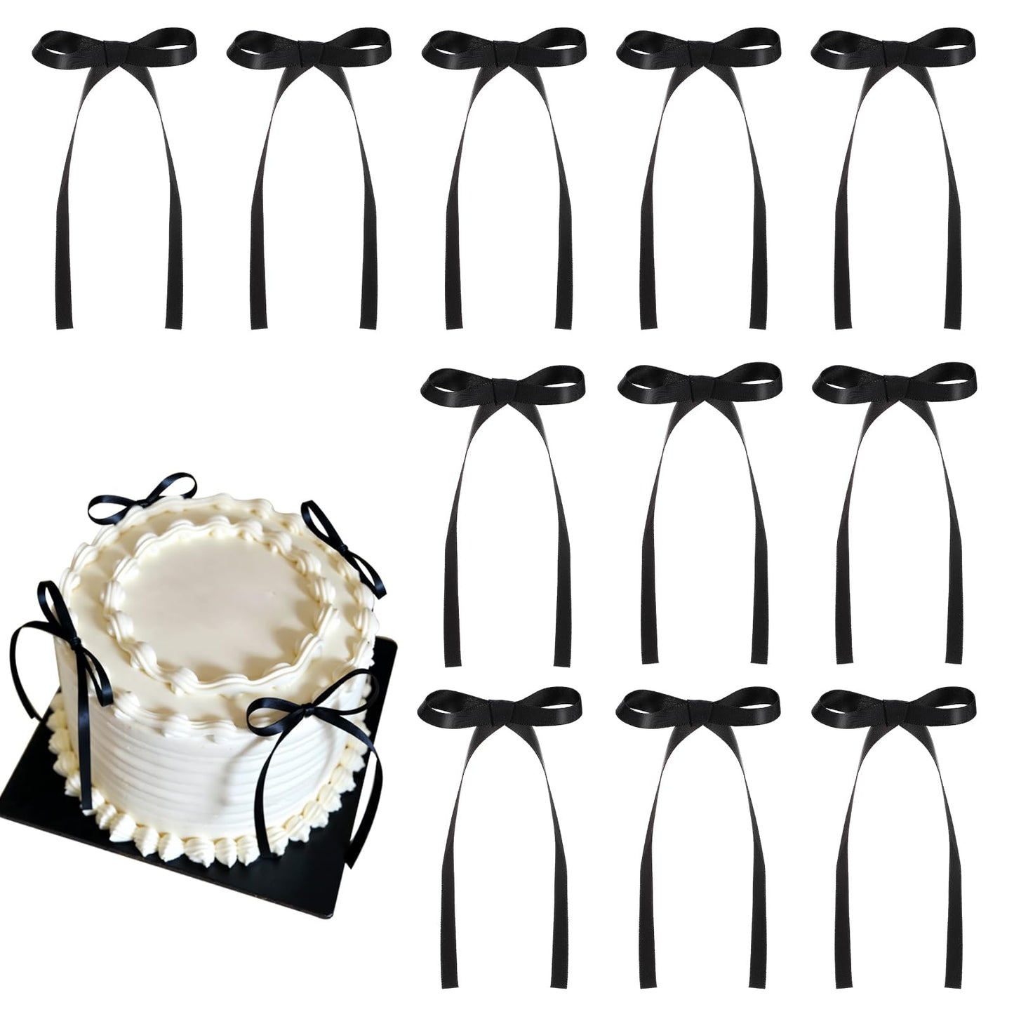 30 Pack Bow Cake Toppers Black Ribbon Bows for Cake Coquette Themed Bow Cupcake Toppers Graduation Decoration Bow Birthday Decorations for Baby Shower, Wedding, Engagement, Bachelorette Party