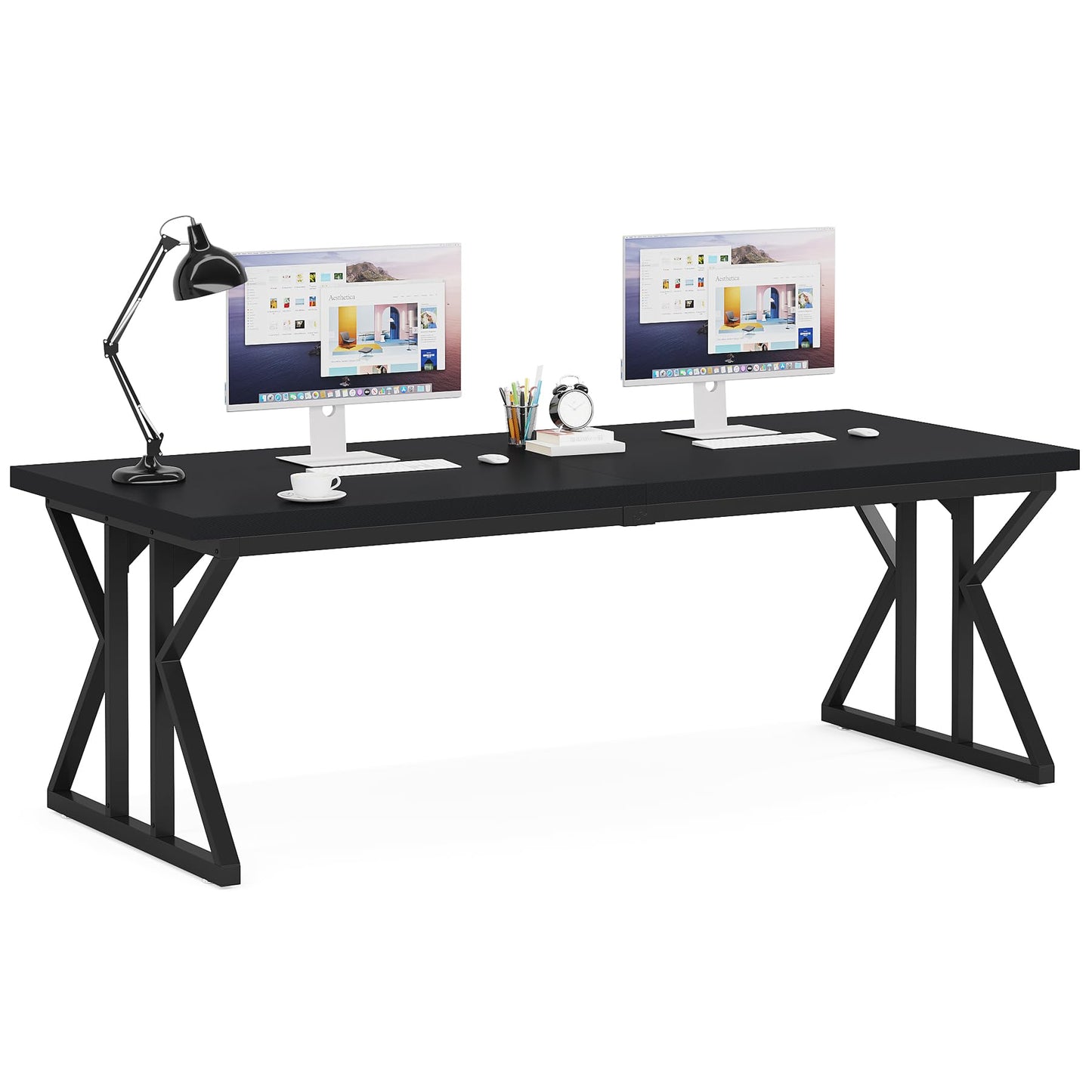 Tribesigns 78.7-Inch Executive Desk, Large Computer Office Desk Workstation, Modern Simple Style Laptop Desk Study Writing Table Business Furniture for Home Office (Black, 78.7 Inch)