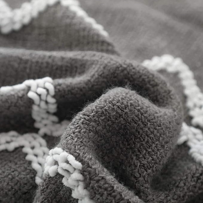 BOURINA Fluffy Chenille Knitted Fringe Throw Blanket Lightweight Soft Cozy for Bed Sofa Chair Throw Blankets Grey 60" x 80"