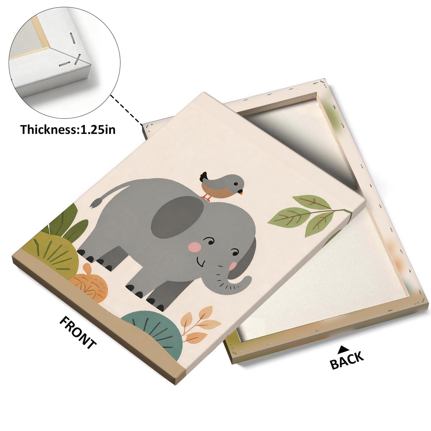 TYPTEK Nursery Wall Art Decor Set of 3,Boho Jungle Animals Whimsical & Educational Canvas Prints for Kids Room Playroom Baby Bedroom, Framed Ready to Hang,16x12 Inch