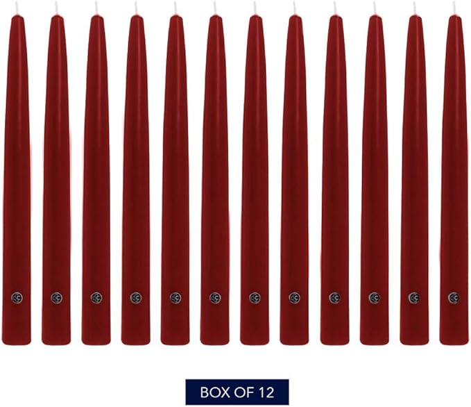 Colonial Candle Unscented Taper Candle, Handipt Collection, Traditional Cranberry, 10 In, Pack of 12 - Up to 8 Hours Burn