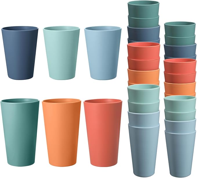 HEYCOME 24 Pcs Unbreakable Plastic Cups Set, 12 Pcs 14 oz and 12 Pcs 20 oz Reusable Plastic Cups, Stackable Water Tumblers, Drinking Cup for Kitchen, BPA-free, Dishwasher and Microwave Safe, 6 Colors
