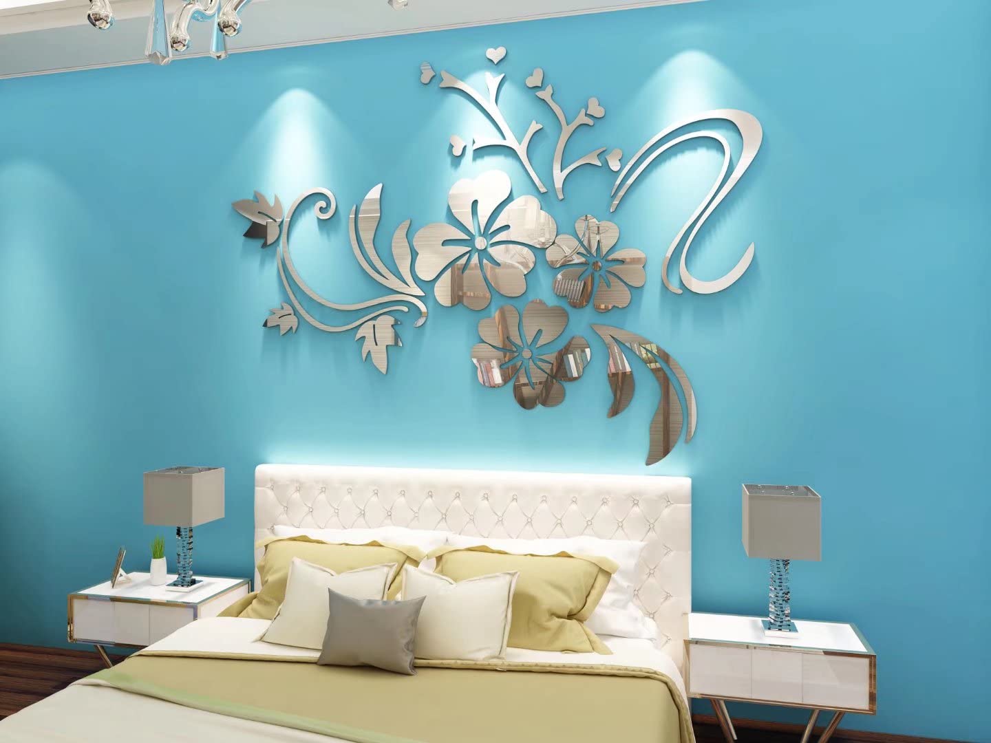 Wall Stickers 3D Flower Pattern - Family Wall Decals Living Room Wall Decor Sticker for Walls Decor Living Room Home Decorations Room Decor for Office Sofa Bedroom Decals (Silvery XS: 40cm * 60cm)