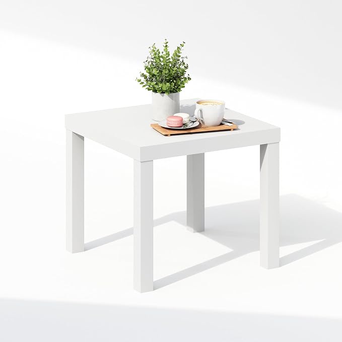 Furinno Classic Coffee Table, Square Modern Center Table with Triple Thick Tabletop, Simple Side Table with 4 Legs, for Living Room, Bedroom, Home Office, White