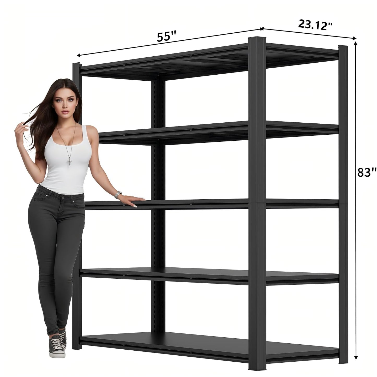KIFDYTH 83" H Storage Shelves Heavy Duty, 3500 LBS Garage Shelving, 5 Tier Adjustable Metal Garage Shelving Units, 83" H*55" W*23.12" D, for Garage Storage, Warehouses, Basement (83H*55W*23.12D)