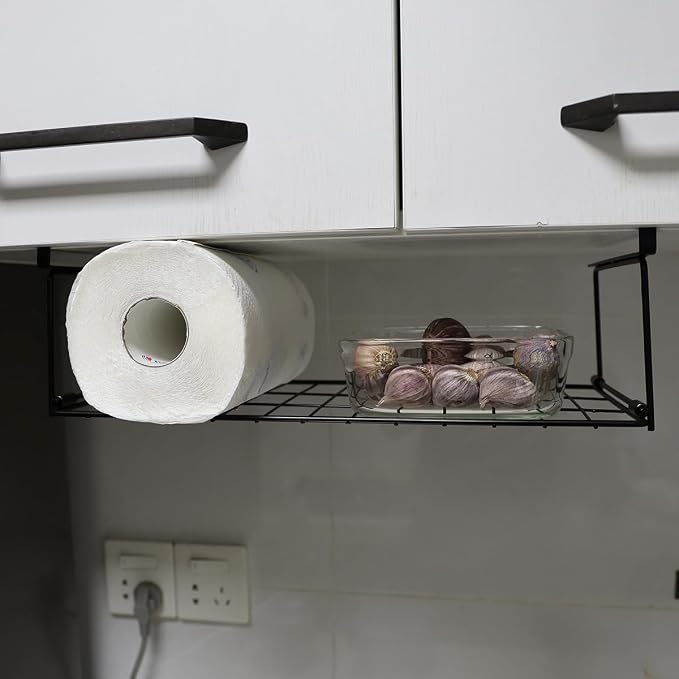 Foil and Plastic Wrap Organizer Kitchen Under Cabinet Desk Pantry Hanging Organizer Storage Foldable Rack (White