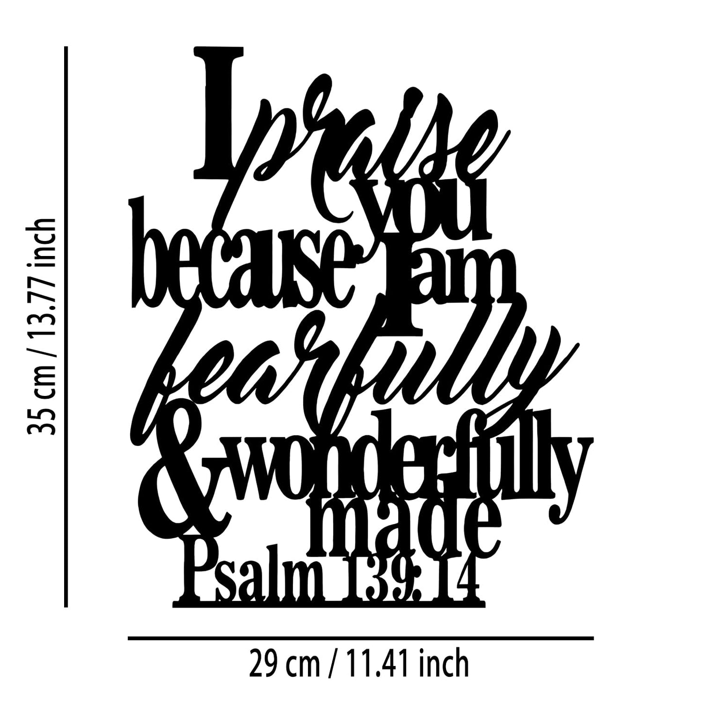 Psalm 139 14 Metal Wall Decor - Christian Inspirational Room Decor Motivational Scripture Wall Art Home Decor for Living Room, Bedroom, Dining Room, Bathroom, Office (Black)