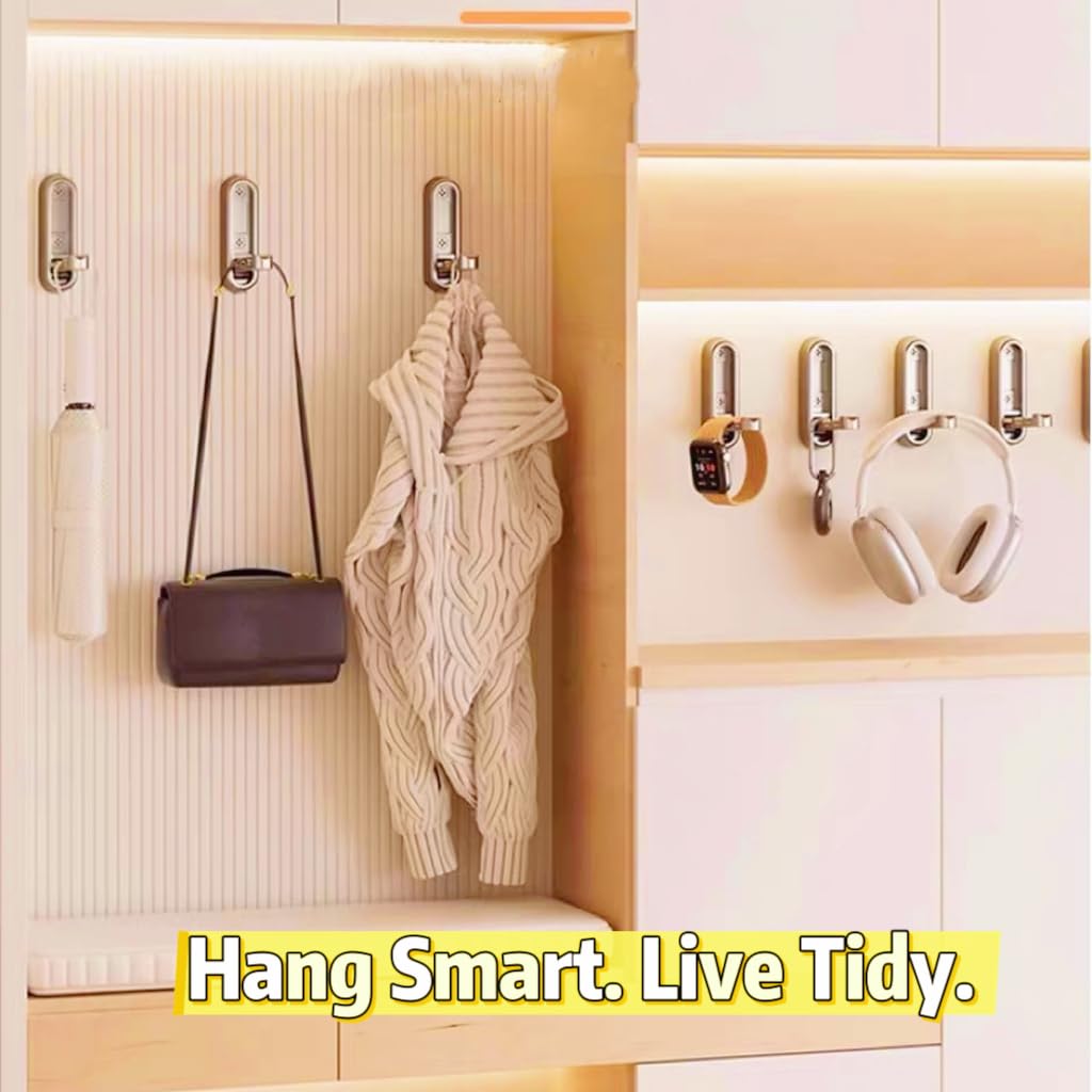 Lighibeuty 4 Pack Gold Folding Wall Hooks - Heavy Duty 40lbs Foldable Coat Hooks for Bathroom, Closet & Entryway | Decorative Zinc Alloy Towel/Robe/Bag Hangers | Space Saving Wall Mounted Hooks