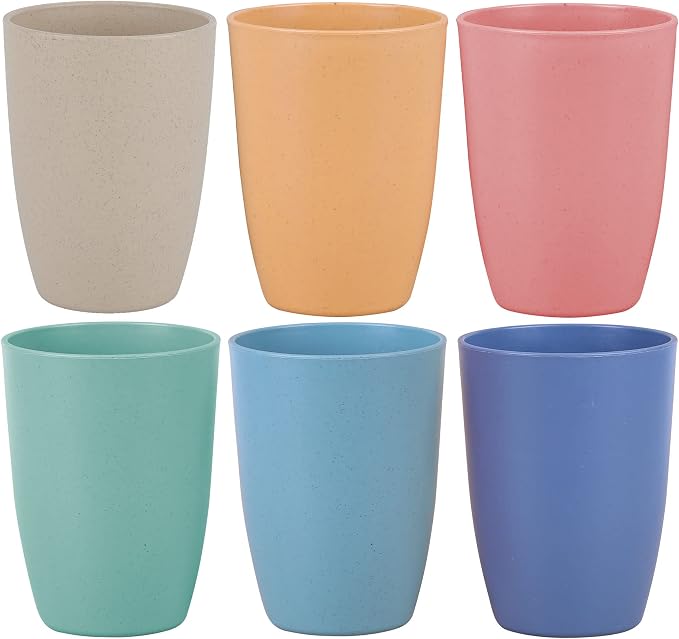 Wheat Straw Reusable Cup (12 oz) - Unbreakable Drinking Glasses Sets - Dishwasher Safe Tumbler - Lightweight, BPA Free and Eco friendly (6Pcs/6Color)