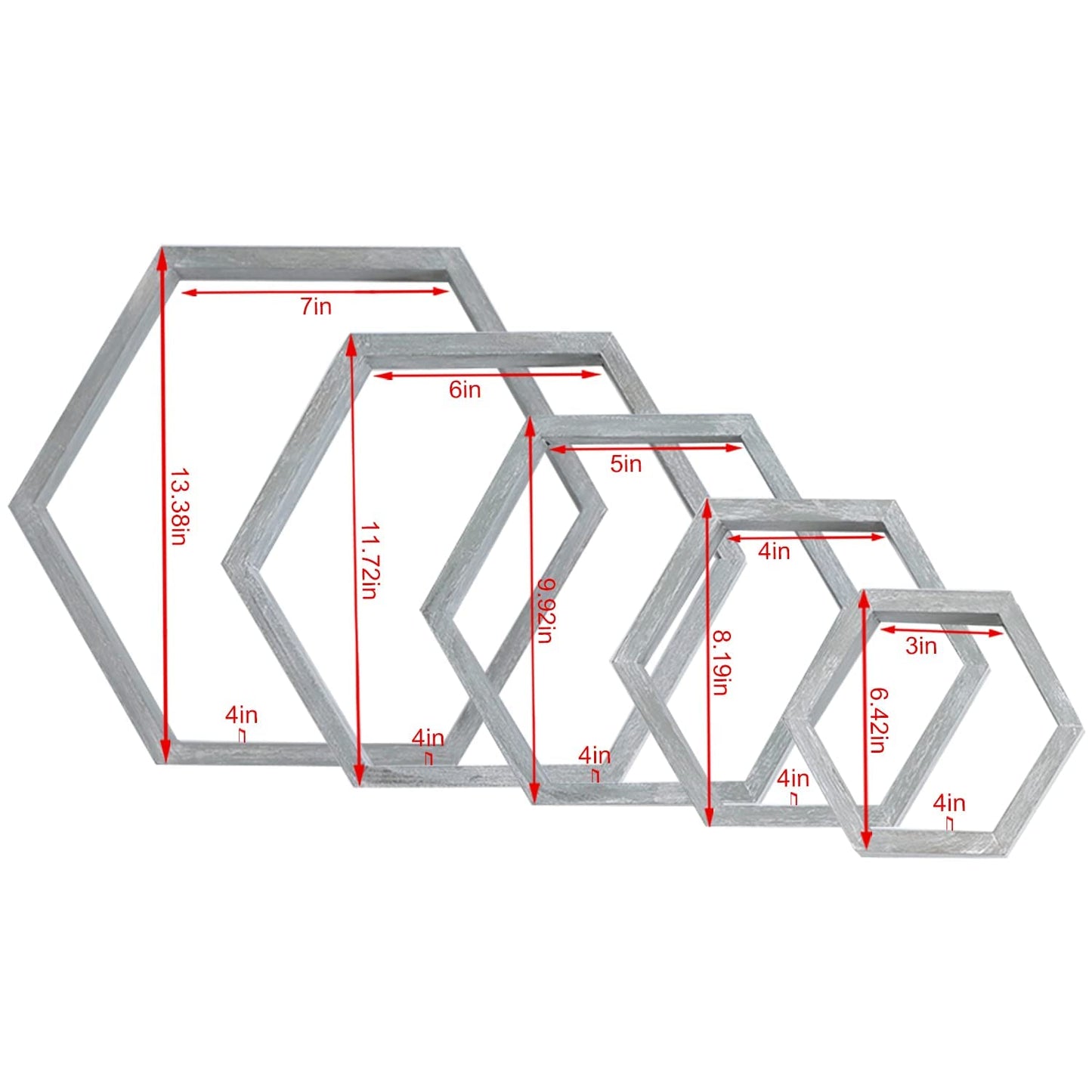 PHOENANCEE Hexagon Floating Shelves,Wall Mounted Wood Farmhouse Storage Honeycomb Wall Shelf Set of 5,for Bathroom, Kitchen, Bedroom, Living Room,Office,Driftwood Finish (Vintage Grey)