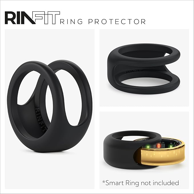 Rinfit Smart Ring Protector - Silicone Ring Enhancer for Active Lifestyle and Gym - StyleFit U.S. Design Patent - Black, Size 10