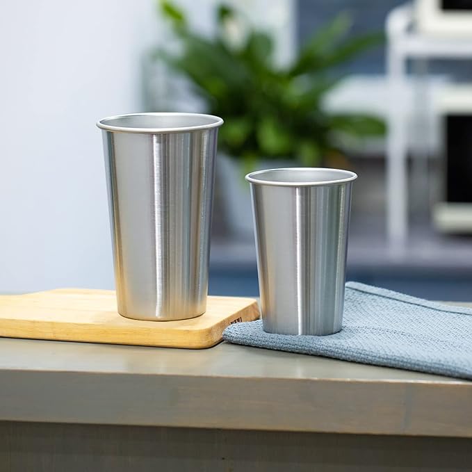 4 Pack 24oz Stainless Steel Pint Cup,Healthy Unbreakable and Stackable,Metal Drinking Glasses