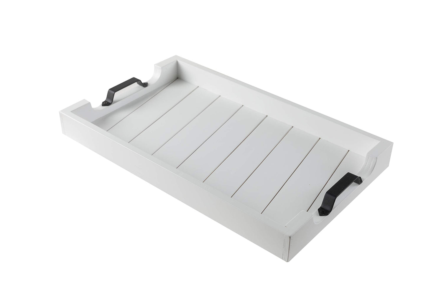 Bamboo Land- Large Wooden Serving Tray with Handle, 20” X 12’’, White, Wooden Tray with Handles, Serving Tray with Handles