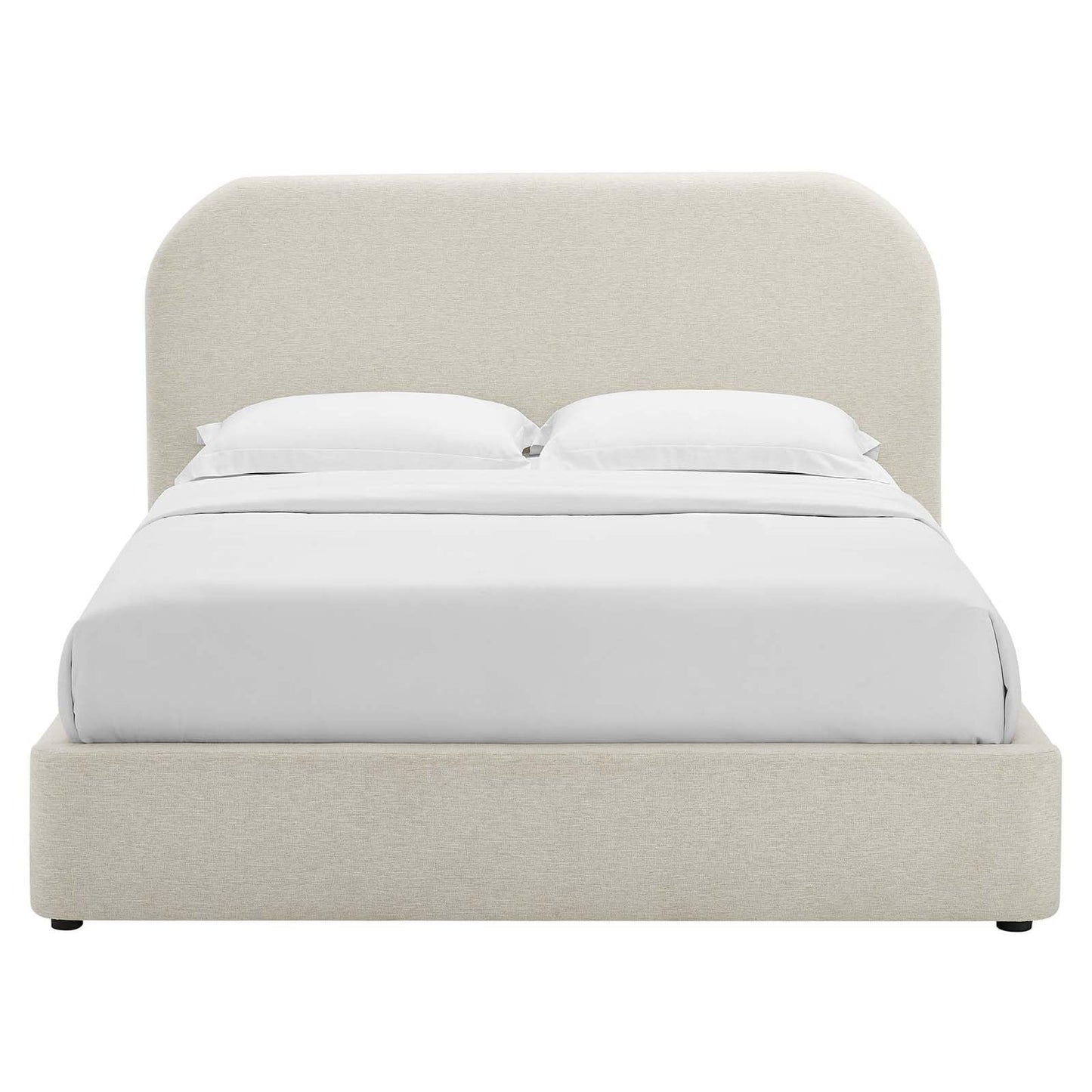 Modway Keynote Modern Queen Bed Frame with Curve Shaped Headboard in Heathered Weave Ivory, Woven Heathered Fabric Upholstery, Queen Size Platform Bed, Soft Cloud Bed Frame, No Box Spring Needed