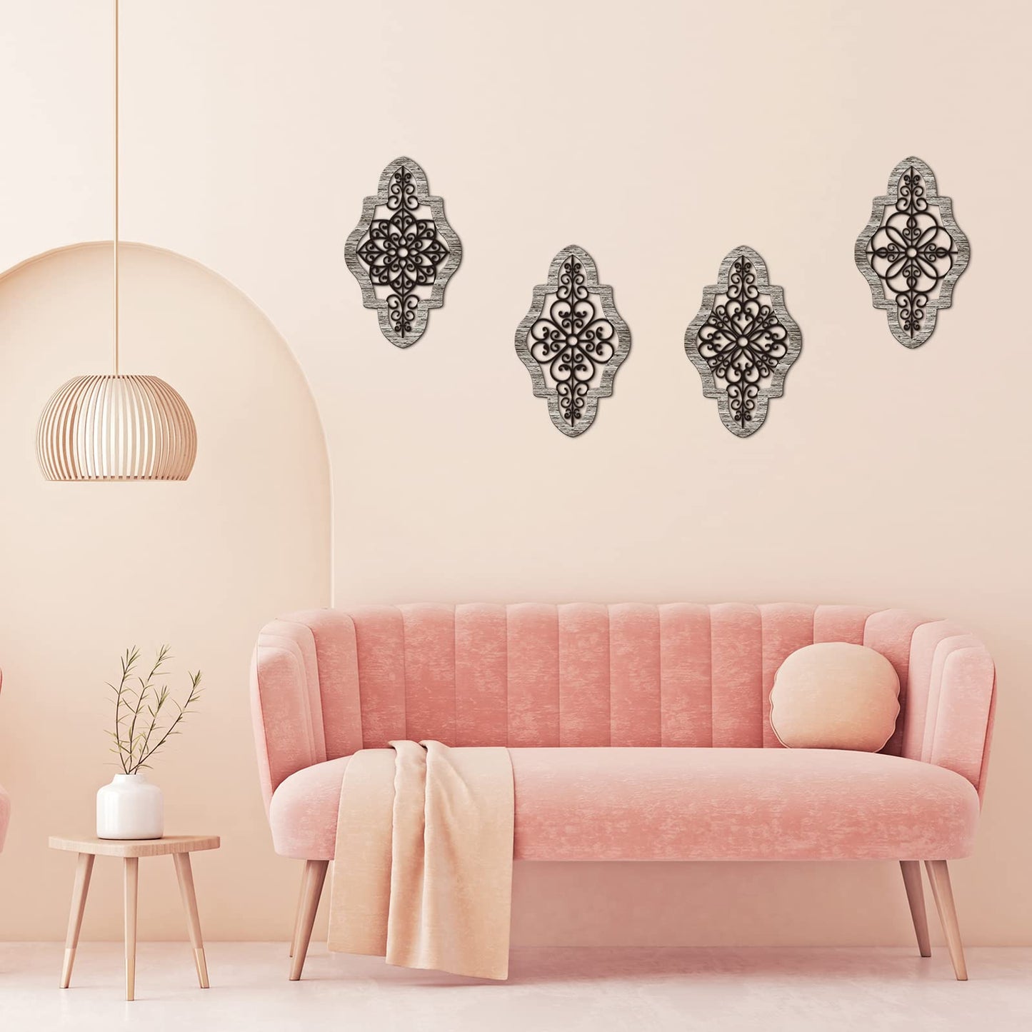 4 Pieces Thicken Rustic Wood Wall Decor Modern Farmhouse Wall Art Decor Wooden Hollow Carved Design Rustic Art for Living Room Bedroom Office Kitchen (Classic Style)