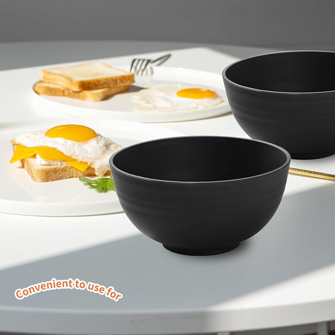 Unbreakable Soup/Wheat Straw Cereal Bowls - Microwave & Dishwasher Safe Soup and Salad Bowls, Set of 8, 26oz, BPA Free, Eco-Friendly for Kitchen Black