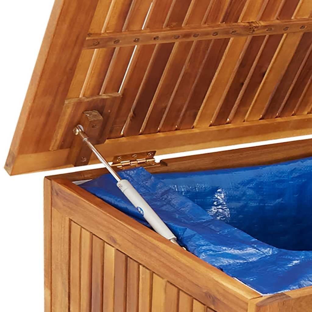 Kalmrek Patio Storage Box with Wheels Solid Acacia Wood 59.1"x19.7"x22.8" Zippered Inner Bag Outdoor Deck Garden Yard Porch Storage Chest Bench for Cushions Toys Tools
