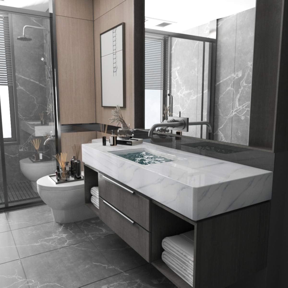 Large White Marble Granite Wallpaper Peel Stick Thicken 48x197inch Waterproof Furniture Sticker Self-Adhesive Contact Paper Marble Vinyl Wrap for Countertop Fireplace Backsplash DIY Wall Sticker