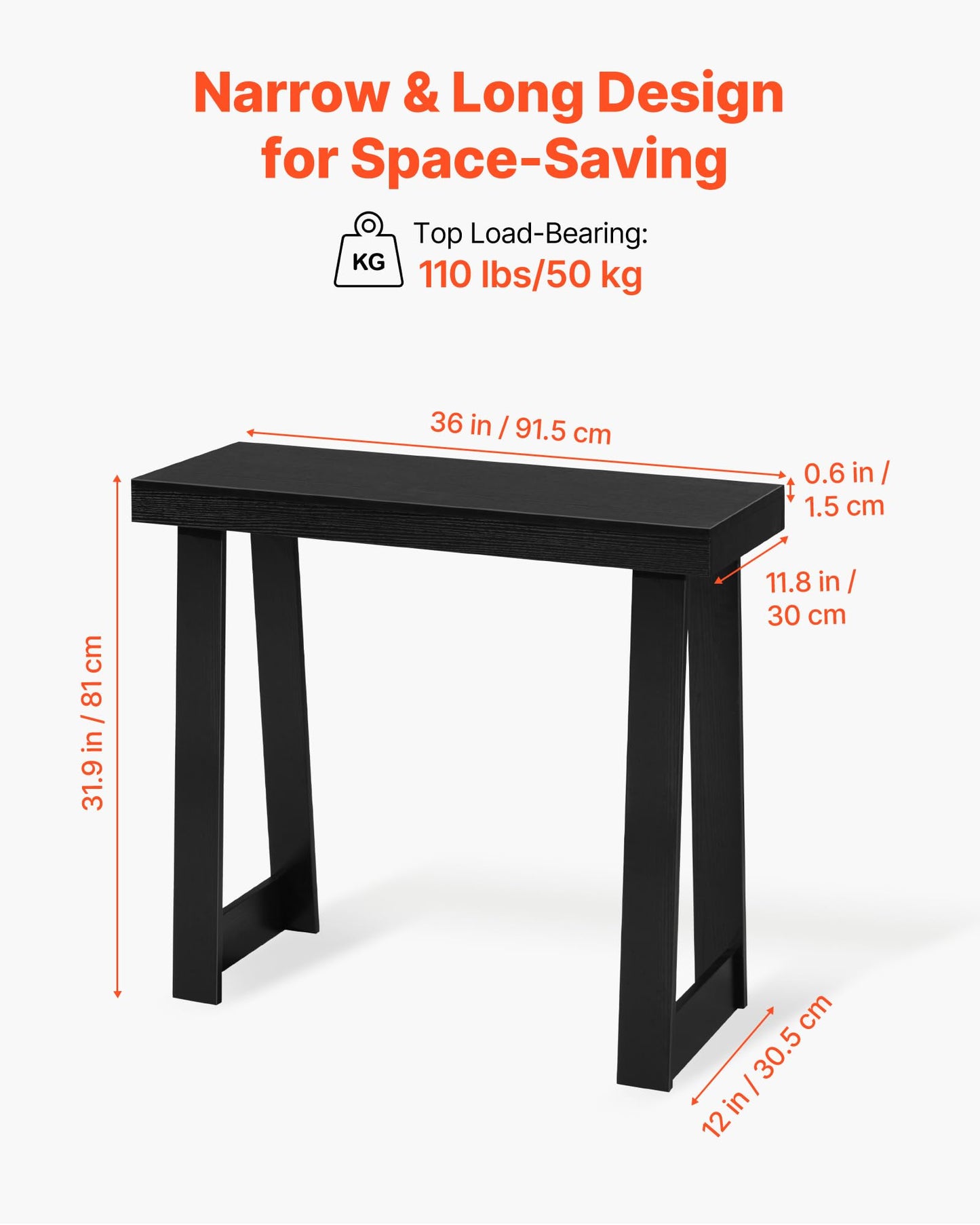 VEVOR Console Table, 36 Inch Entryway Table, Wooden Rectangle Hallway Table, Narrow Sofa Table Behind The Couch, Console Tables for Entryway, Hallway, Living Room & Bedroom