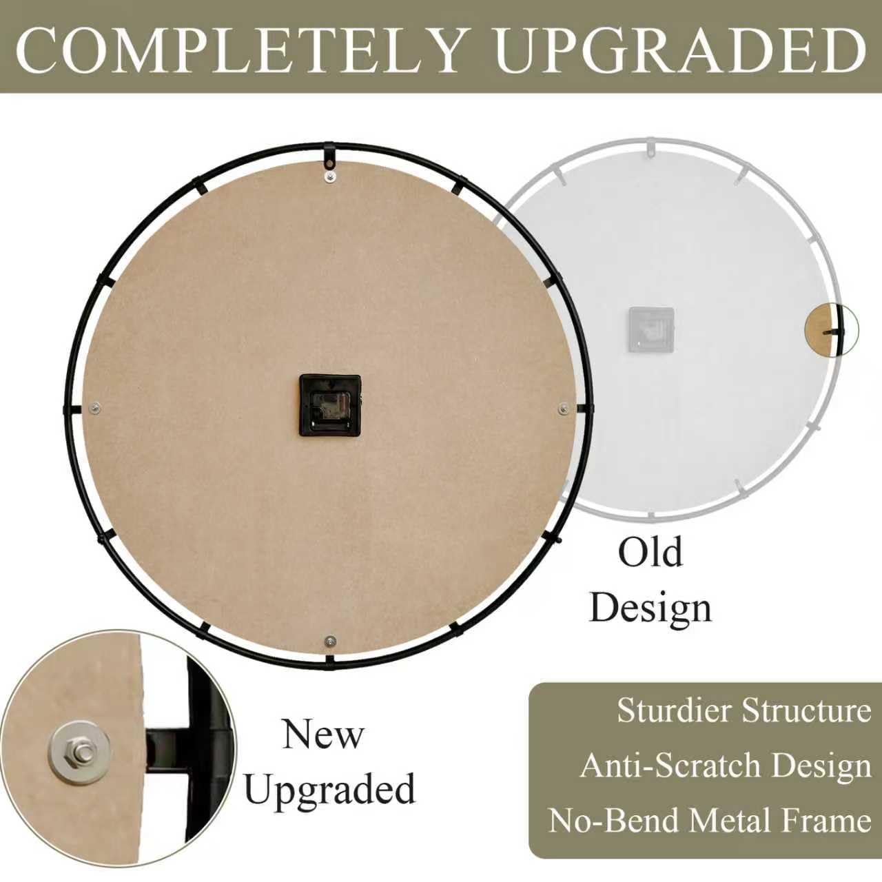 EMAX HOME 24 Inch Large Farmhouse Wall Clock, Rustic Antique Wood with Metal Circle and Large Engraved Numerals, Silent Battery Operated Wall Clock for Office Kitchen Bedroom Living Room