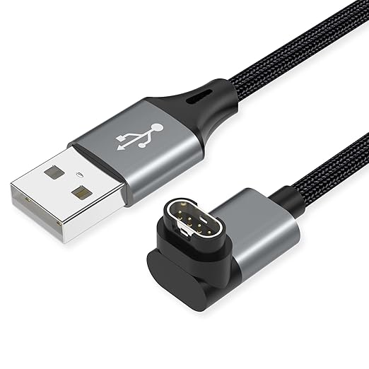 AGVEE 2 Pack 6.6ft Charger for Garmin Watch, L-Shape Charging Cable for Fenix, Forerunner, Vivoactive, Instinct, Venu, Tactix, Approach, D2, Quatix Series, Right Angle Braided, Dark Gray