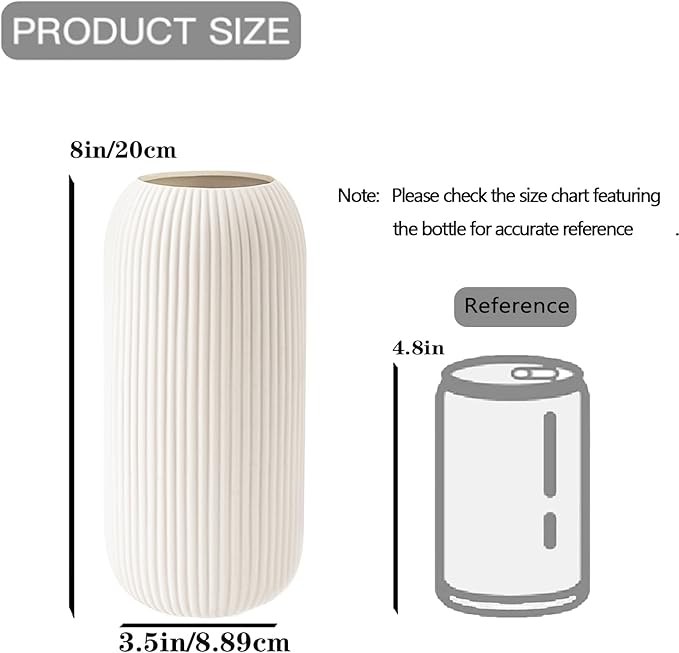 Ceramic Vase for Flowers – Modern Small Ribbed Textured Flower Vase for Home Decor, Pampas Grass, Decorative, Farmhouse, Coffee Table, Kitchen Centerpieces, Bookshelf and Home Living (White)