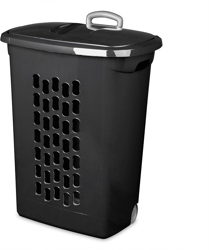 Sterilite 3-Pack Ultra Laundry Hamper with Lid and Wheels, Plastic Clothes Basket, Black - Dirty Clothing Storage Organizer with Handles for Bedroom, Bathroom, and Closet