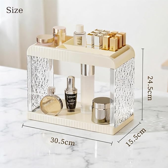 Bathroom Countertop Organizer, 2 Tier Makeup Storage Counter Shelf, Perfume Stand Vanity Holder Skincare Cosmetic Lipstick Dresser Office Tray for Bedroom Living Room Dressing Table, Acrylic