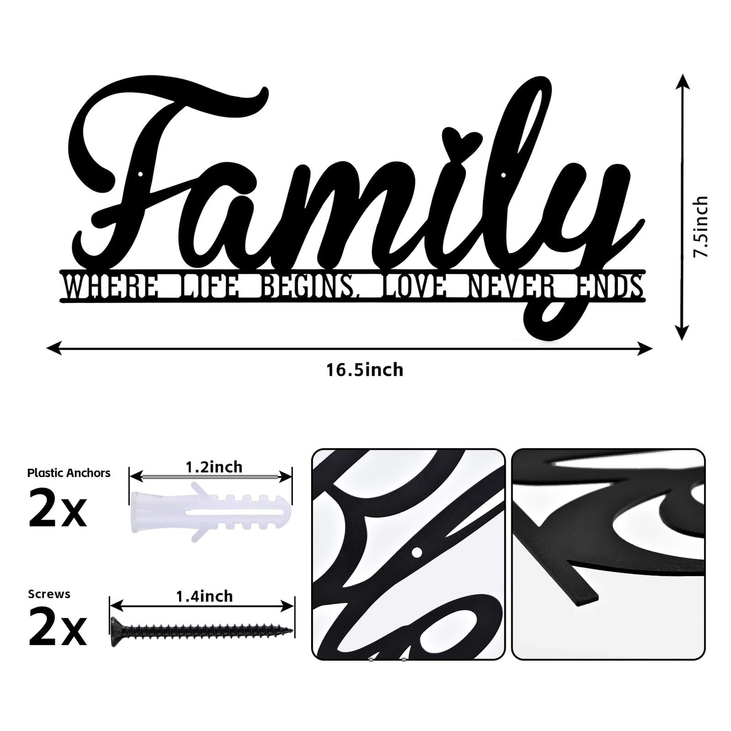AHYS Family Wall Decor Rustic Metal Family Signs for Farmhouse Home Living Room Bedroom Decor - 16.5"X7.5"