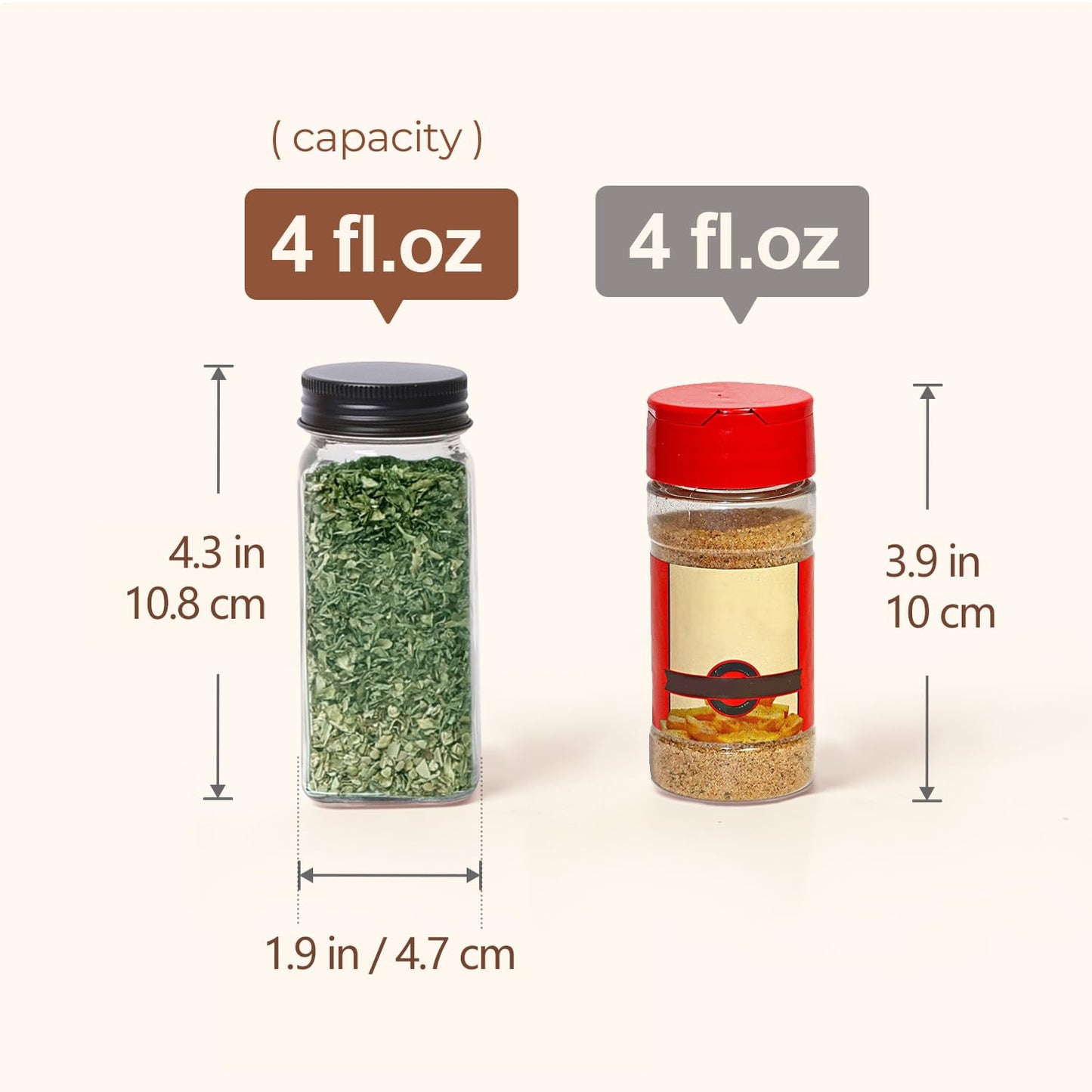 ComSaf Glass Spice Jars with Label, 24Pcs 4oz, 93 Labels, a Metal Funnel, Extra Shaker Lids, Empty Spice Containers and Square Spice Bottles for Kitchen and Seasoning