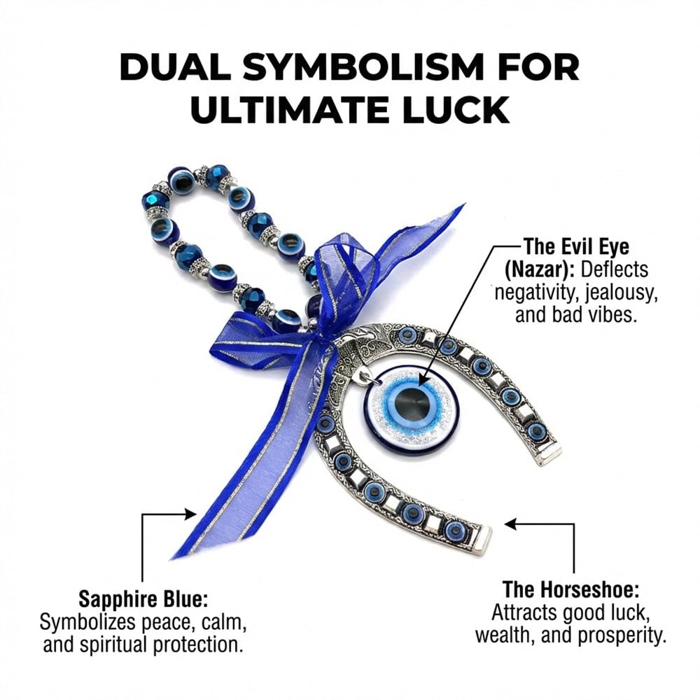 Blue Evil Eye Decor Wall Hanging Ornament Amulet for Home, Office, Car Decoration-Sign of Protection, Blessing and Strength