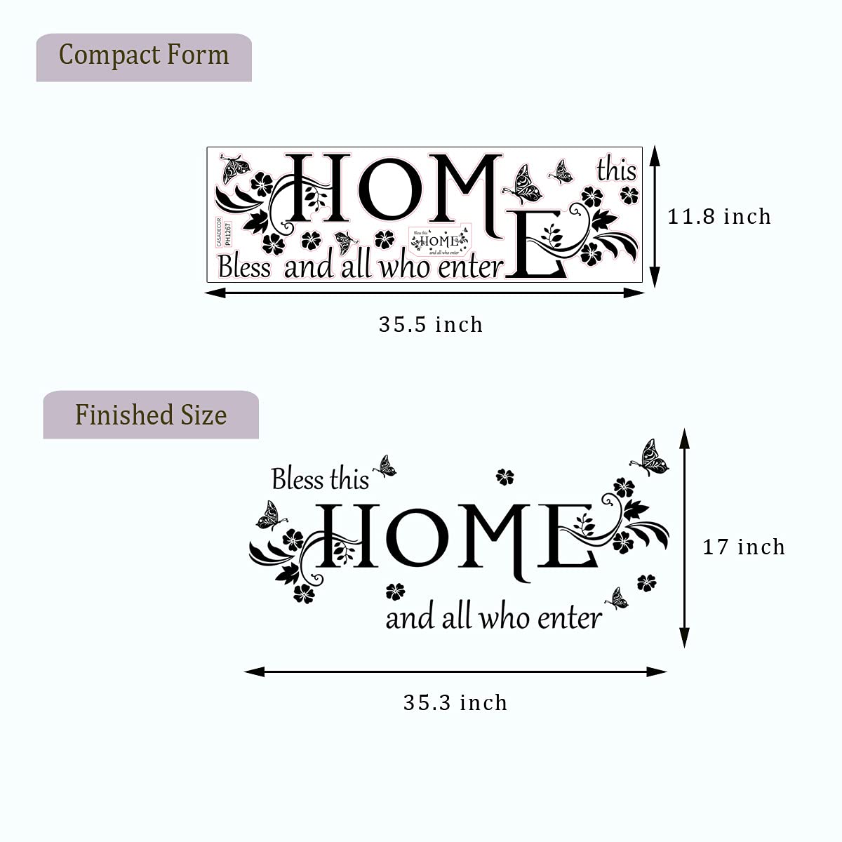 Black Vinyl Wall Sticker Wall Word Quotes Bless This Home and All who Enter Wall Decals Flowers Butterfly Wall Decor Sticker for Entryway Living Room Home Decor.