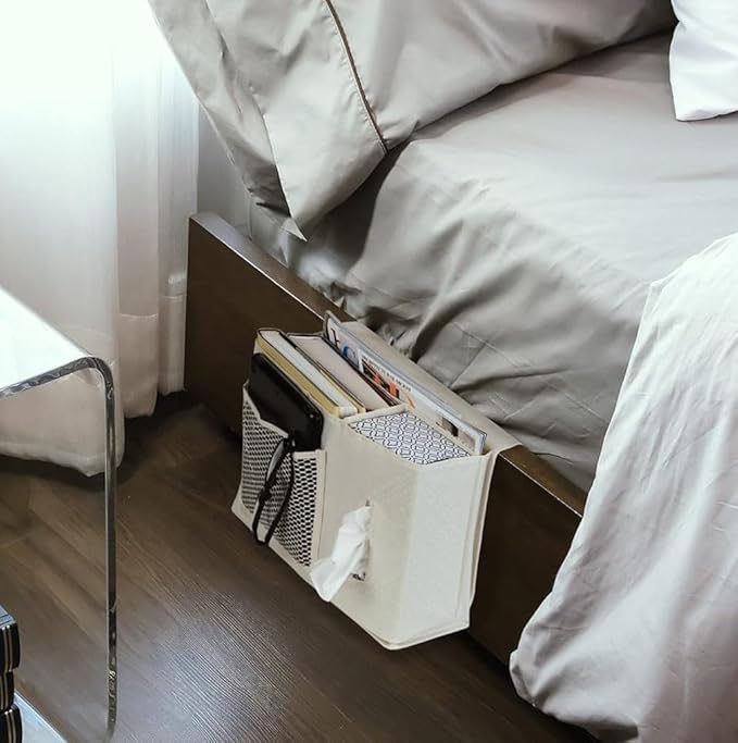 Dependable Industries inc. Essentials 7-Pocket Bedside Caddy Organizer – Multi-Pocket Bed Storage for Remotes, Phone, Glasses, Tissues, and Magazines – Durable, Waterproof, and Easy-to-Install