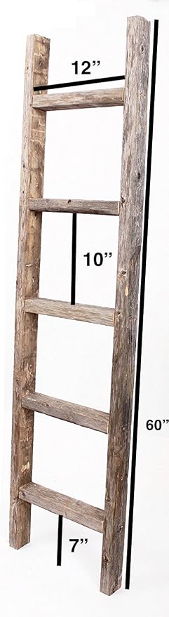 BARNWOODUSA Rustic Decorative Ladder - 100% Upcycled Wood (60" x 12" x 1.5", Weathered Gray)