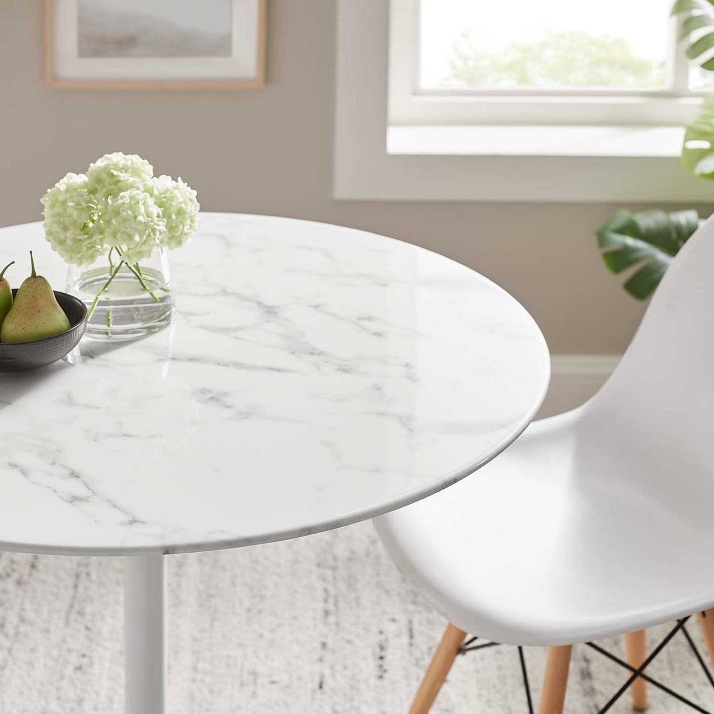 Modway Lippa Round 36" Mid-Century Modern Artificial Marble Dining Table in White