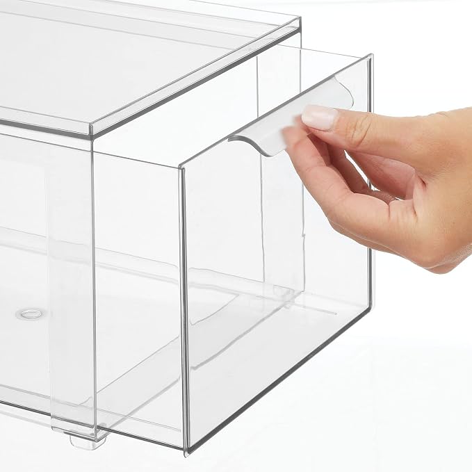 mDesign Plastic Stackable Bathroom Storage with Pull Out Bin Organizer Drawer for Cabinet, Vanity, Shelf, Cupboard, Cabinet, or Closet Organization - Lumiere Collection - 2 Pack - Clear